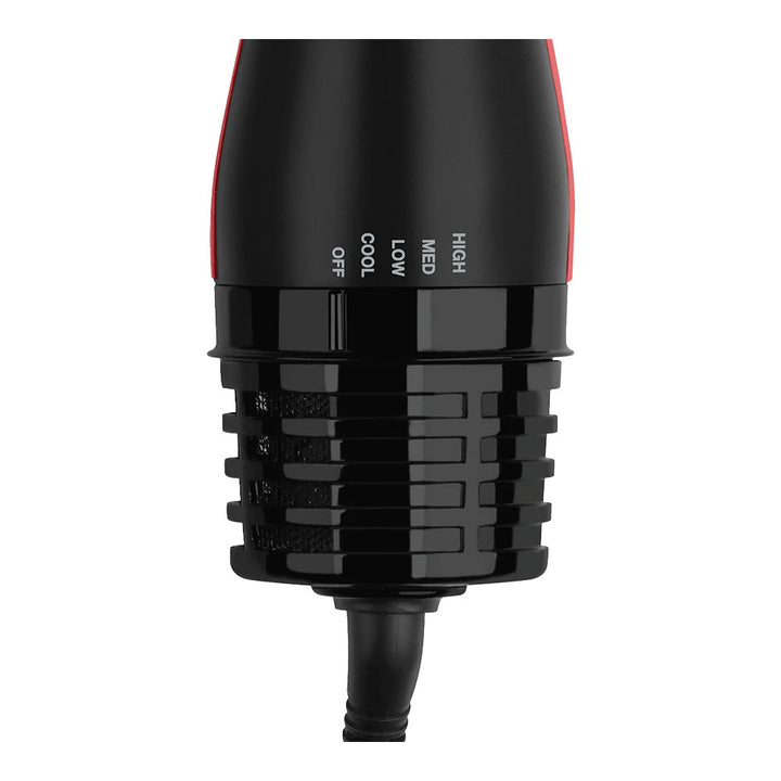 Close-up of Revlon One-Step Volumiser Plus control dial with 4 heat and speed settings including cool