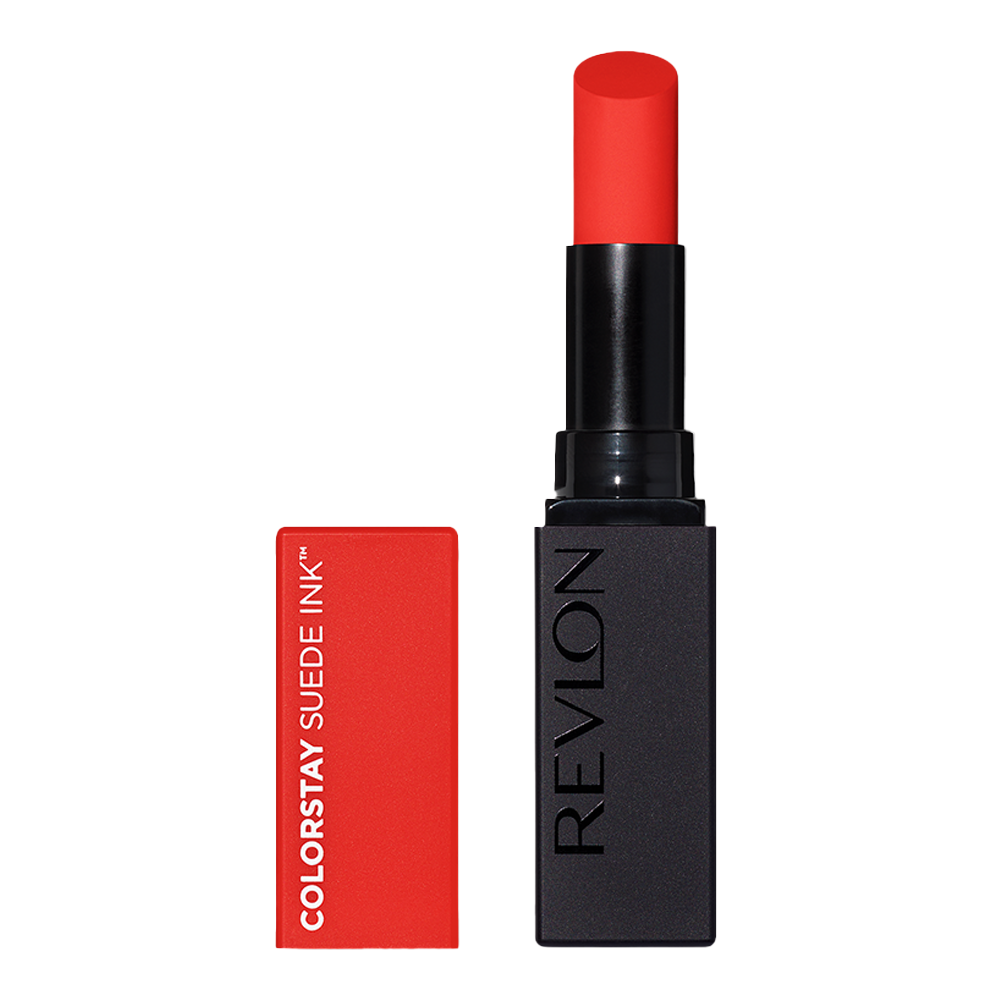 Revlon ColorStay Suede Ink Lipstick in 007 FEED THE FLAME – matte, smudge-proof finish
