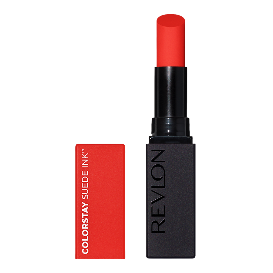 Revlon ColorStay Suede Ink Lipstick in 007 FEED THE FLAME – matte, smudge-proof finish
