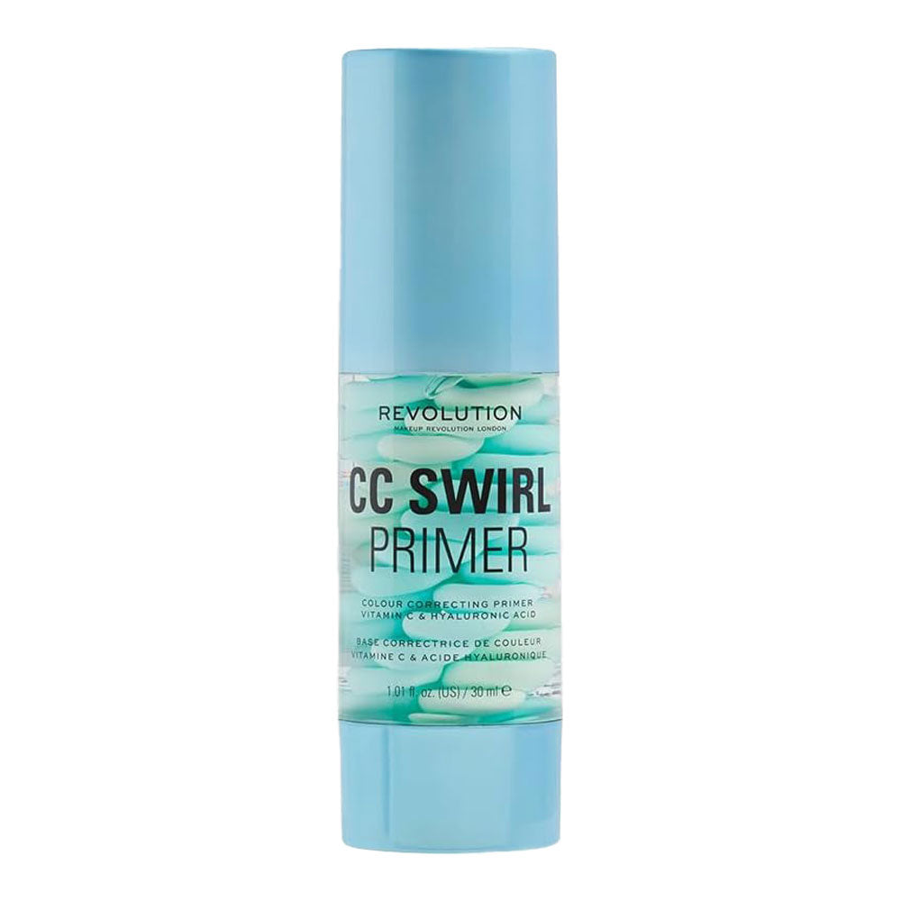 Revolution CC Swirl Primer product, colour-correcting face primer, pore-blurring oil control, matte base – Blush Fiji