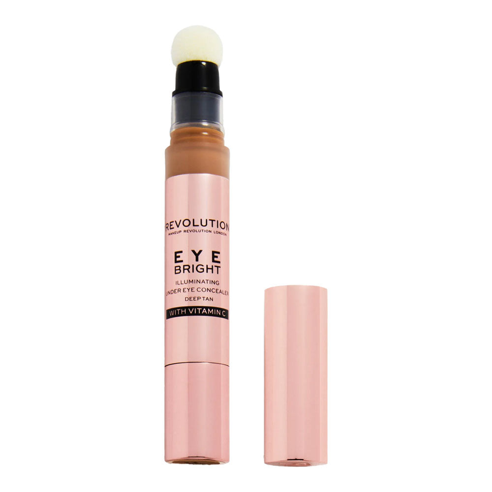 Revolution Eye Bright Illuminating Under Eye Concealer Deep Tan open with flocked sponge applicator