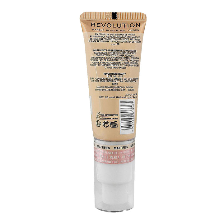 Revolution IRL Skin Filter Pore Blur Primer back view ingredients, matte pore-blurring primer with longwear oil control – Blush Fiji