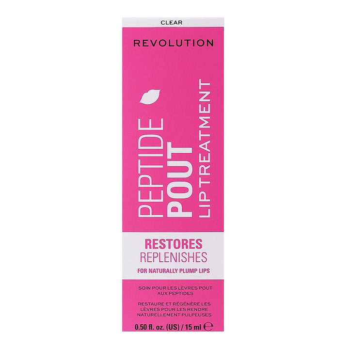 Revolution Peptide Pout Lip Treatment Clear box, peptide lip treatment, hydration, plumping, glossy finish – Blush Fiji