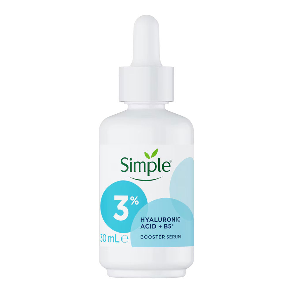 Simple 3% Hyaluronic Acid & B5 Booster Serum unboxed front view showing product label and formulation details