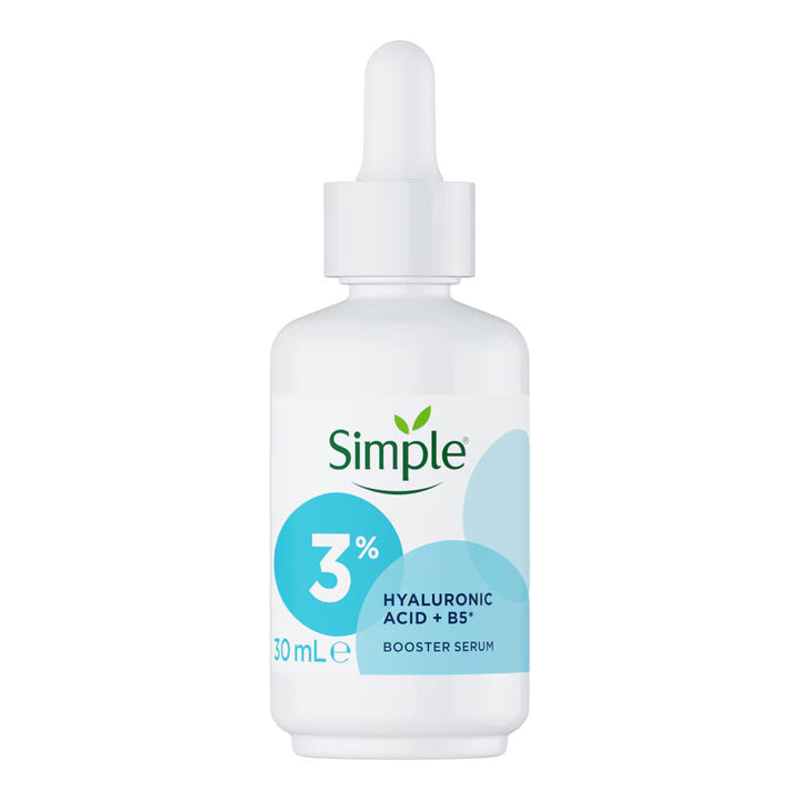 Simple 3% Hyaluronic Acid & B5 Booster Serum unboxed front view showing product label and formulation details