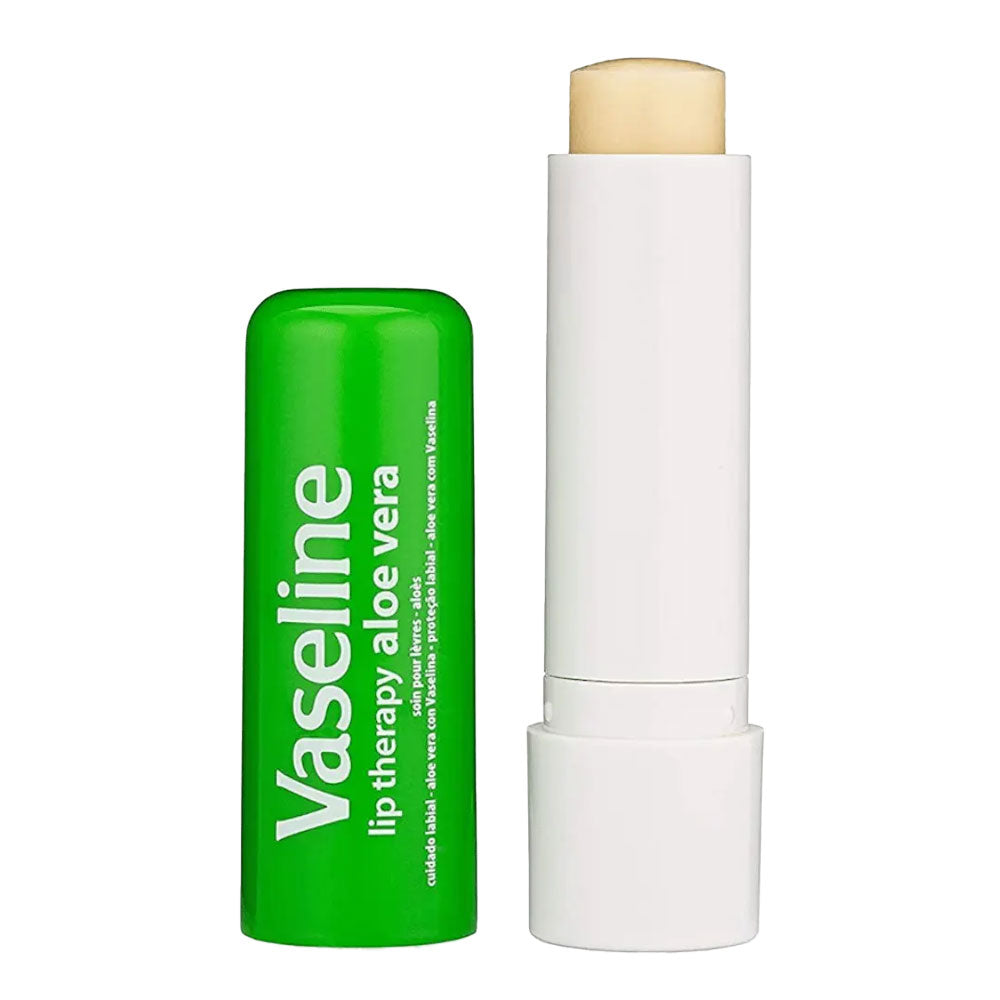 Vaseline Lip Therapy Aloe Vera Stick open showing soothing hydrating balm