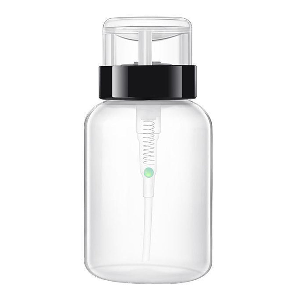 Clear Lockable Pump Dispenser by Blush with flip lid, 210ml HDPE body and precise no-spill pump for toner, remover, acetone and more
