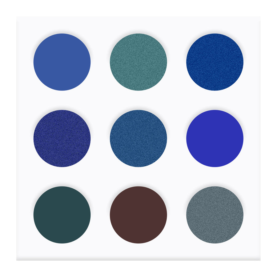 EYECONIQ 9pc BLUE eyeshadow palette with cool, bold shades in matte, shimmer, glitter—vegan, exclusive to Blush Fiji
