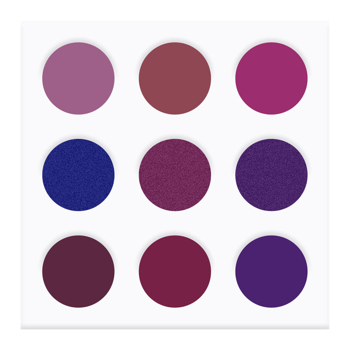 EYECONIQ 9pc PURPLE palette with bold, vivid shades—matte, shimmer, glitter finishes, vegan formula, only at Blush Fiji
