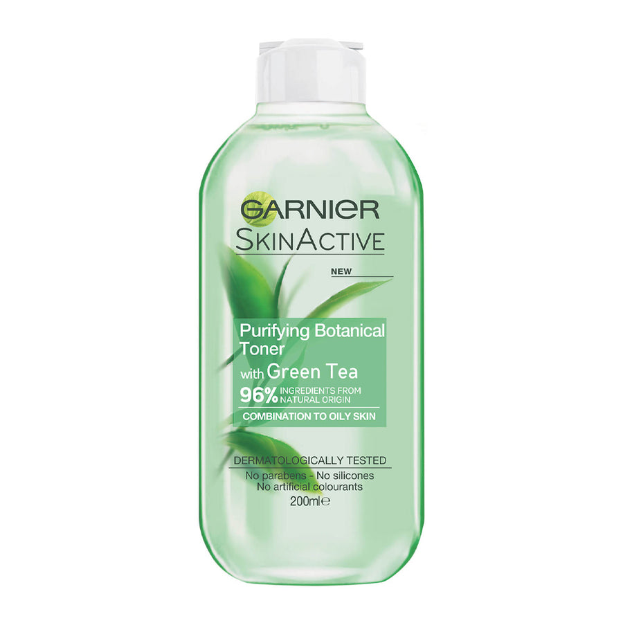 Garnier Green Tea Toner with 96% natural origin ingredients to purify, tone and hydrate oily or combination skin without parabens or artificial colourants