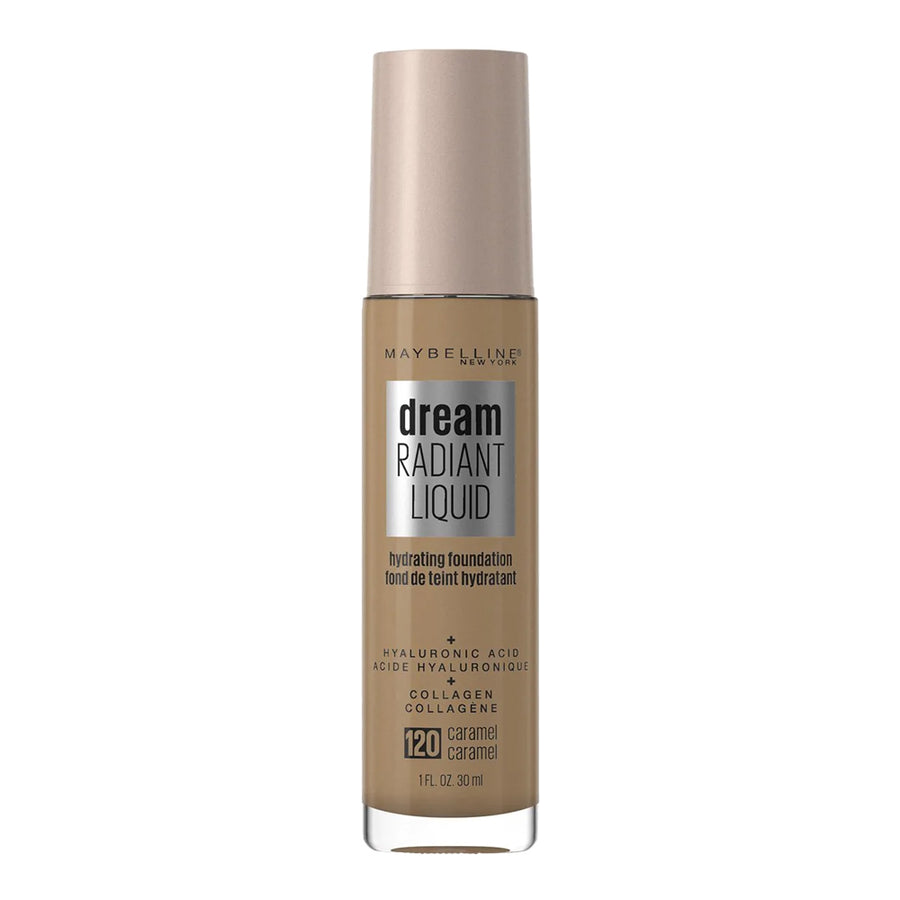 Maybelline Dream Radiant Liquid Foundation shade 120 Caramel with radiant coverage, hyaluronic acid and 12HR hydration
