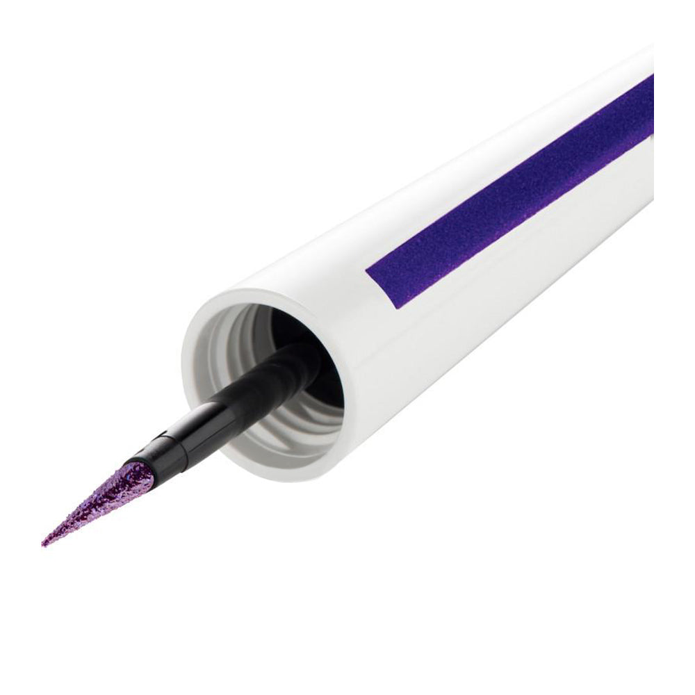 Maybelline Master Ink Metallic Eyeliner Twilight Purple tip closeup showing ultra-fine applicator for precise metallic lines Blush Fiji