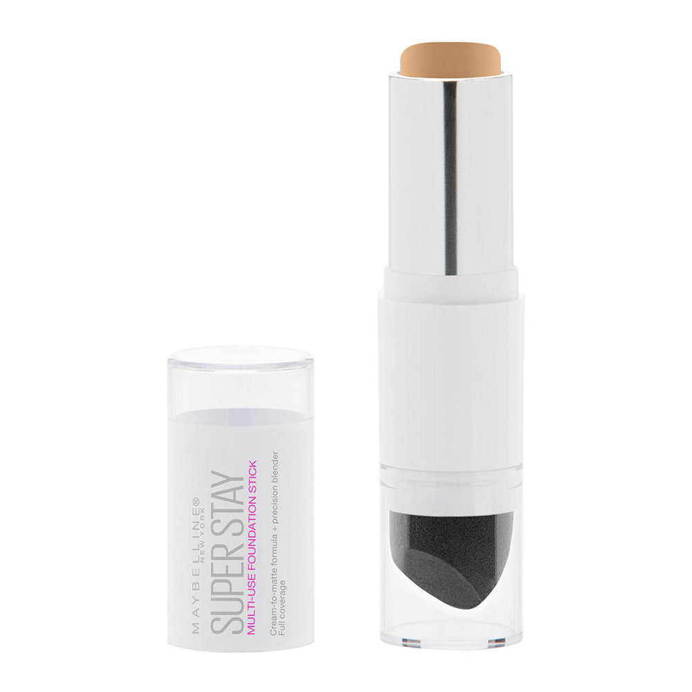 Maybelline Foundation Stick in 330 TOFFEE with cream-to-matte finish and pointed sponge for fast, multi-use concealing and contouring