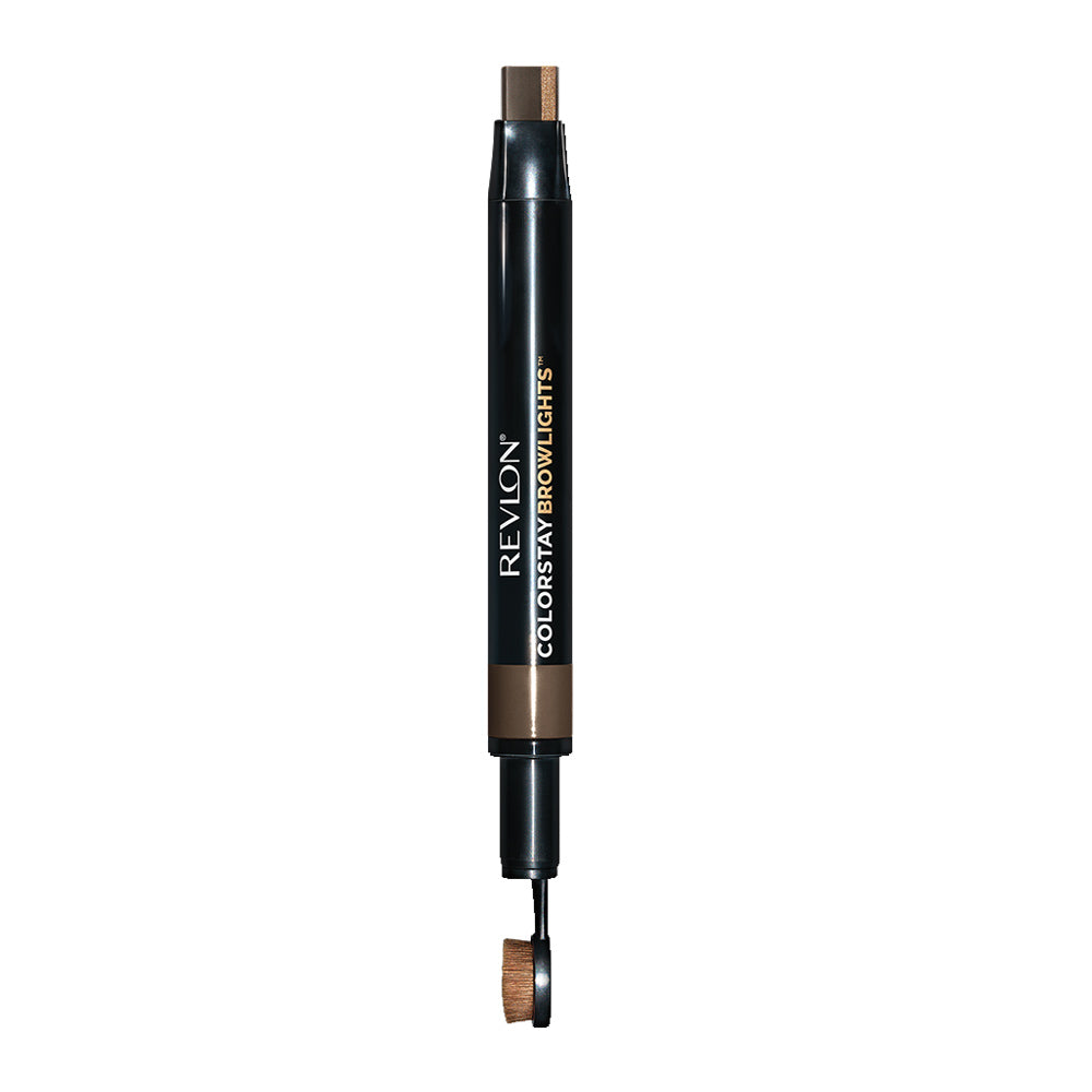 Revlon Browlights Pomade Pencil 404 SOFT BLACK 1.1g – 2-in-1 matte and glow brow pencil with waterproof 16HR wear and built-in kabuki blending brush