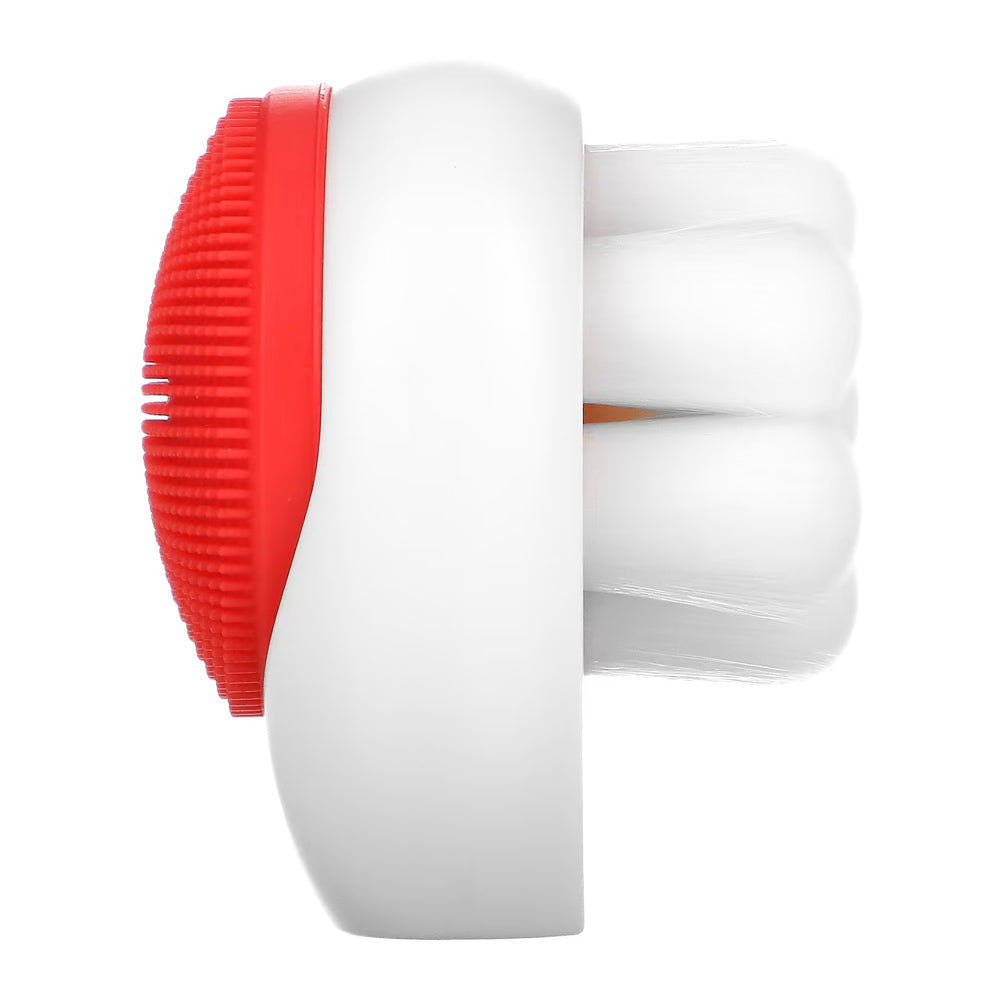 Side view of Revlon Double Sided Facial Cleansing Brush showing silicone bristles and exfoliating pad detail