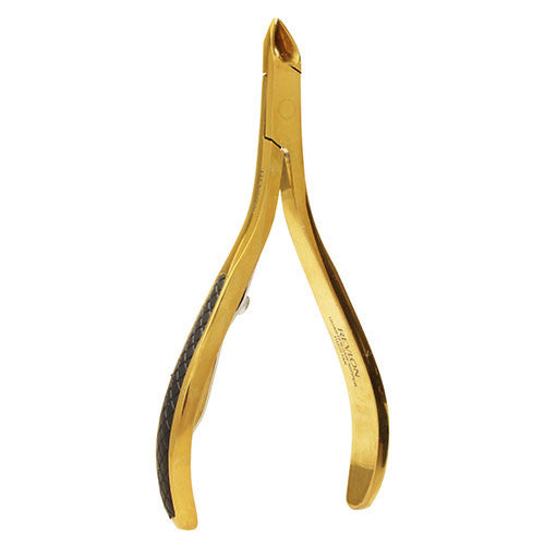 Revlon Gold Series Cuticle Nippers with titanium-coated blades, anti-slip grip, and pro-grade precision for expert cuticle trimming