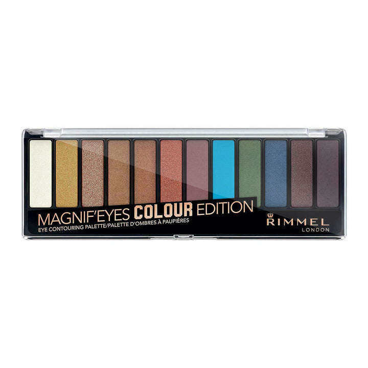 Rimmel Magnif’Eyes Palette 004 COLOUR EDITION, 12 versatile vibrant shades with matte and shimmer finishes Blush Fiji